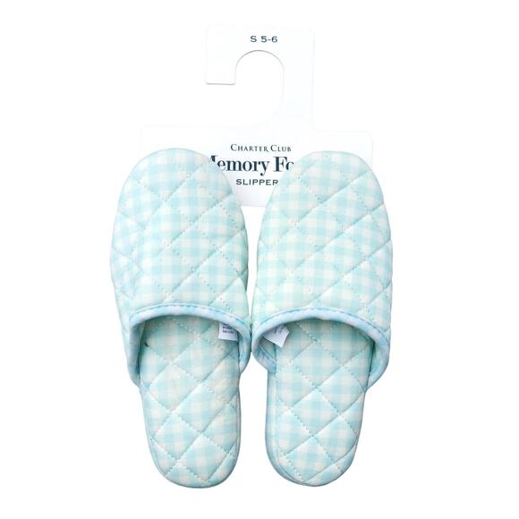 Charter Club Women Green Quilted Gingham Plaid Indoor Clog Slipper Size S / 5-6 - Picture 2 of 3